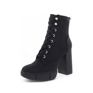 Steve Madden Womens 7.5 M Black Hani Lace Up High Heel Ankle Booties DISPLAY JE5